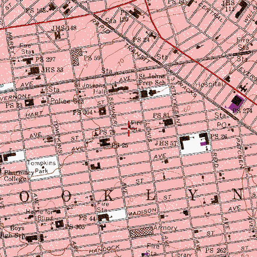 Topographic Map of Kosciuszko Street Garden, NY