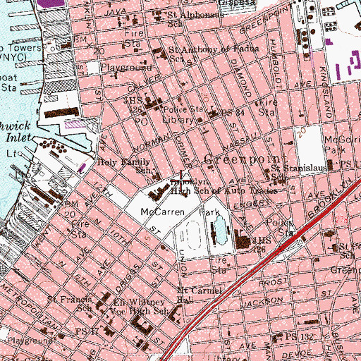 Topographic Map of Father Popieluszko Square, NY