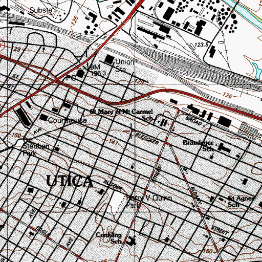 Topographic Map of Utica City Fire Department Engine 2 and Tower 2, NY