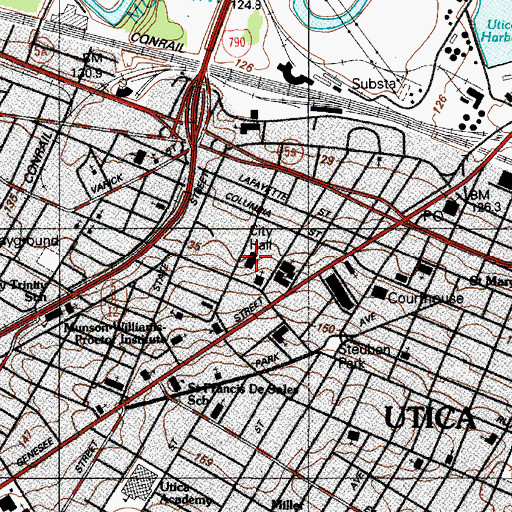 Topographic Map of Utica City Hall, NY
