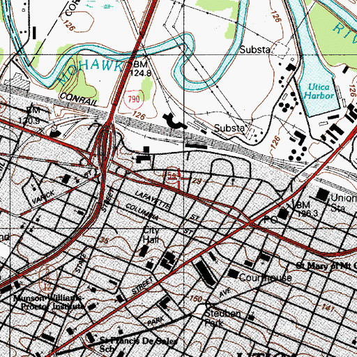 Topographic Map of Utica Memorial Auditorium, NY