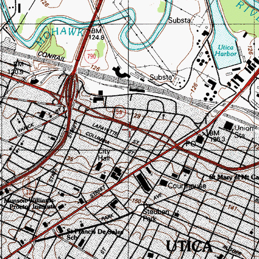 Topographic Map of Utica City Court And Police Station, NY
