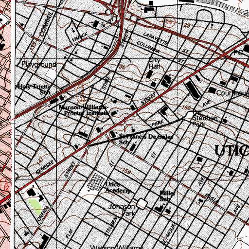 Topographic Map of Utica Public Library, NY