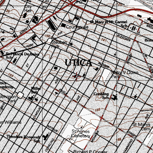 Topographic Map of Saint Paul's Evangelical Lutheran Church, NY
