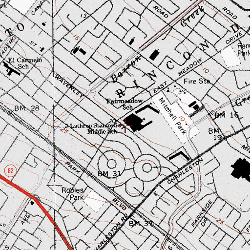 Topographic Map of Jane Lathrop Stanford Middle School, CA