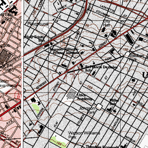 Topographic Map of Utica Fire Department Station 6 Engines 4 and 8 Squad 4, NY