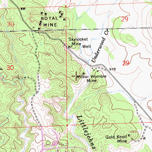 Topographic Map of Wilbur Womble Mine, CA