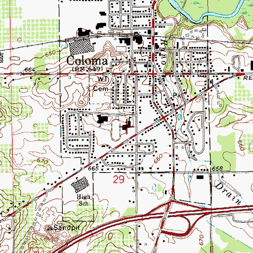 Topographic Map of Coloma Middle School-South, MI