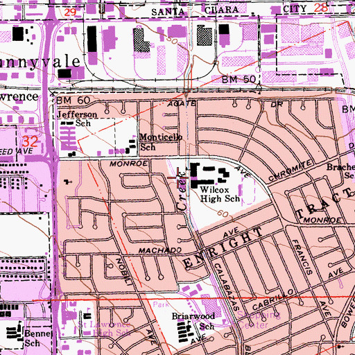 Topographic Map of Adrian Wilcox High School, CA