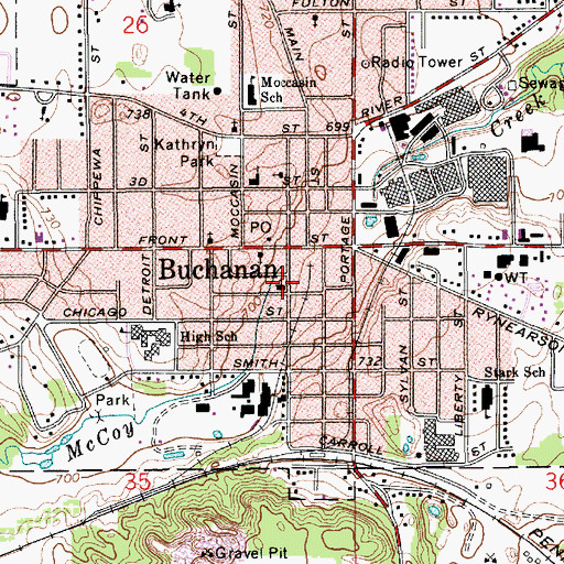 Topographic Map of First United Methodist Church, MI