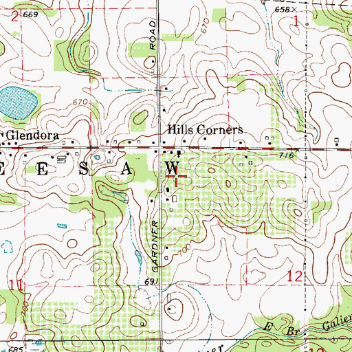Topographic Map of Hills Corner Bible Baptist Church, MI