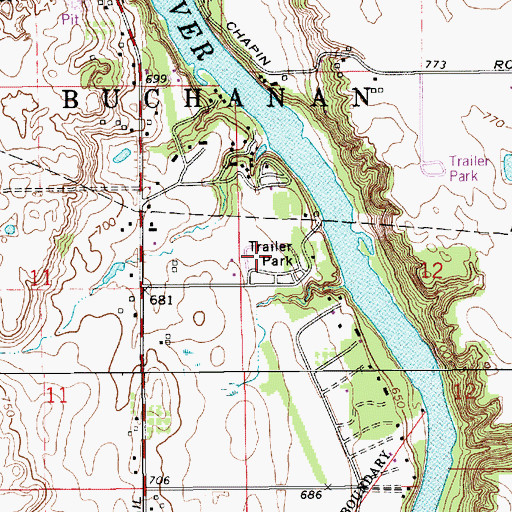 Topographic Map of Hill's Haven Mobile Home Park, MI