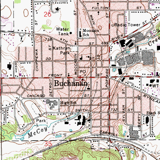 Topographic Map of Buchanan District Library, MI