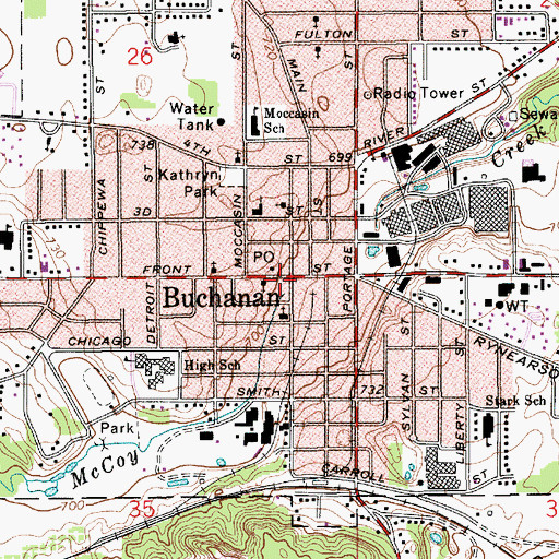 Topographic Map of Buchanan Police Department, MI