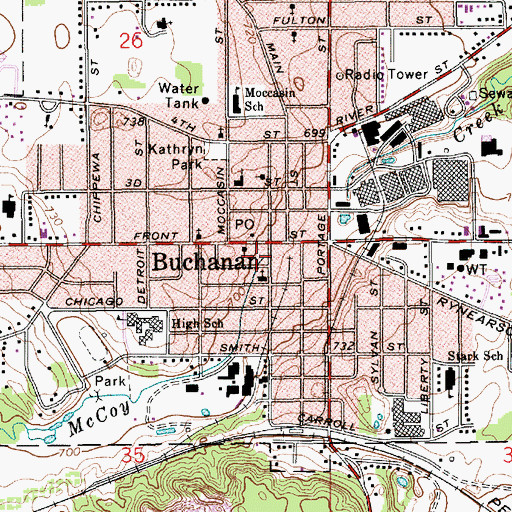 Topographic Map of Buchanan City Fire Department, MI