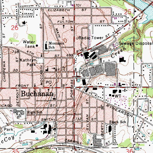 Topographic Map of Buchanan City Hall, MI