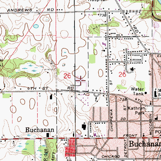 Topographic Map of Buchanan Middle School, MI