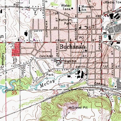 Topographic Map of Buchanan High School, MI
