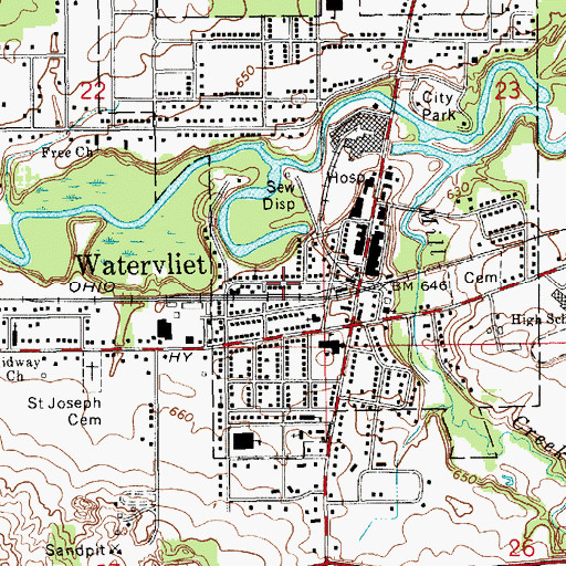 Topographic Map of Watervliet Post Office, MI
