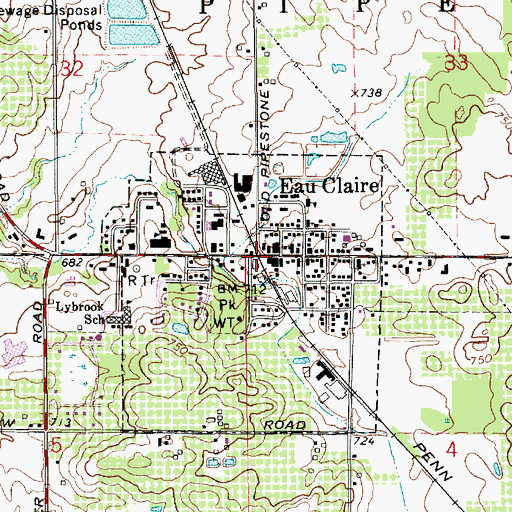 Topographic Map of Eau Claire Station (historical), MI