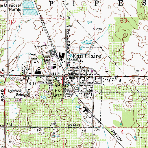 Topographic Map of Eau Claire Post Office, MI