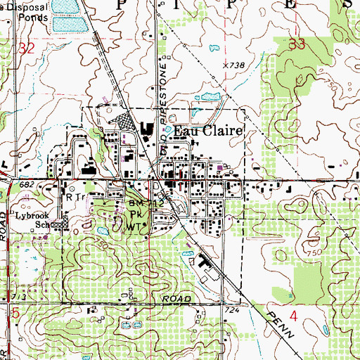 Topographic Map of Eau Claire District Library, MI