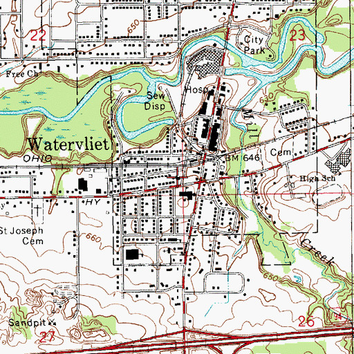 Topographic Map of Plymouth Congregational Church, MI