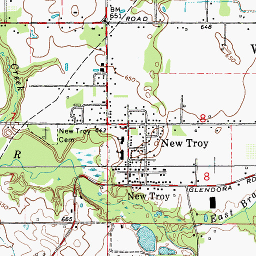 Topographic Map of New Troy Brethren Church, MI