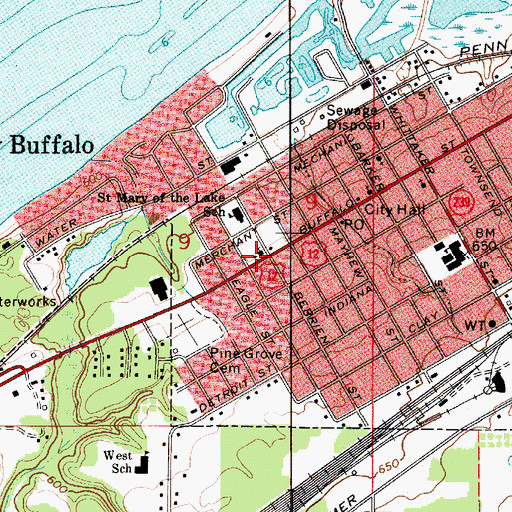 Topographic Map of Saint Mary of the Lake Church, MI