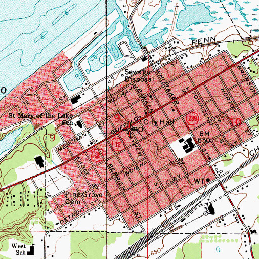 Topographic Map of New Buffalo Post Office, MI