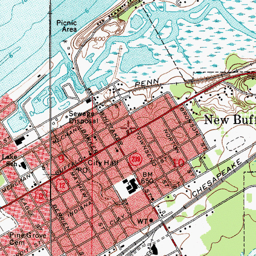 Topographic Map of New Buffalo Public Library, MI