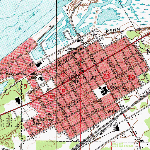 Topographic Map of New Buffalo City Hall, MI