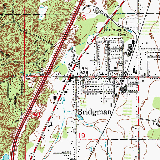 Topographic Map of Bridgman Public Library, MI