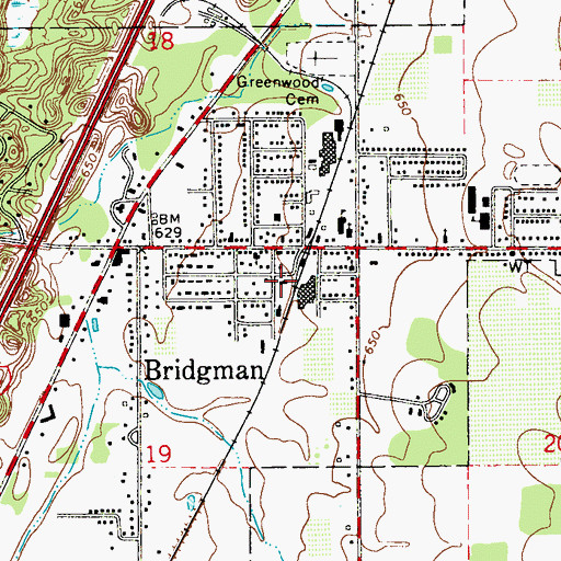 Topographic Map of Bridgman Police Department, MI