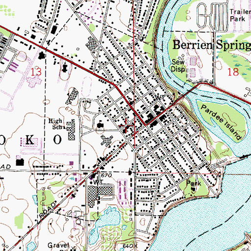 Topographic Map of Berrien Springs United Methodist Church, MI