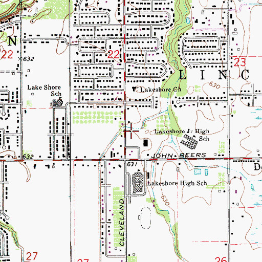 Topographic Map of Lincoln Township Police Department, MI