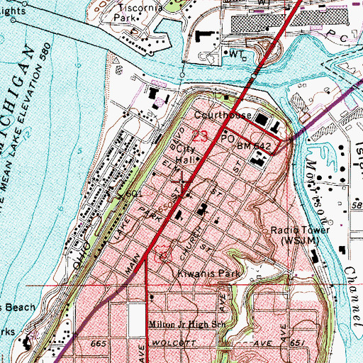 Topographic Map of Saron Lutheran Church, MI