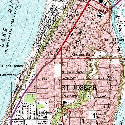 Topographic Map of Niles Avenue Baptist Church, MI