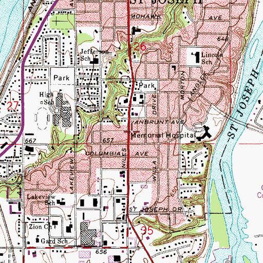 Topographic Map of First Church of God-Anderson, MI