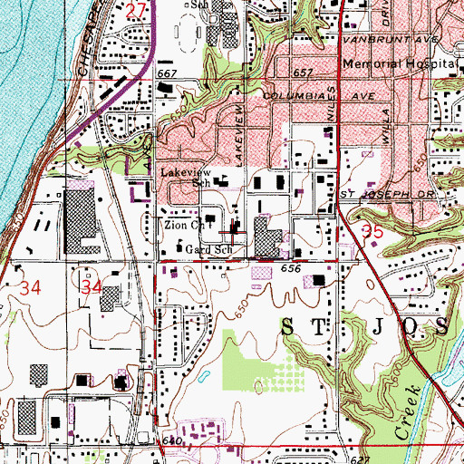 Topographic Map of First United Methodist Church, MI