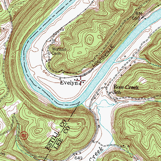 Topographic Map of Evelyn Post Office (historical), KY