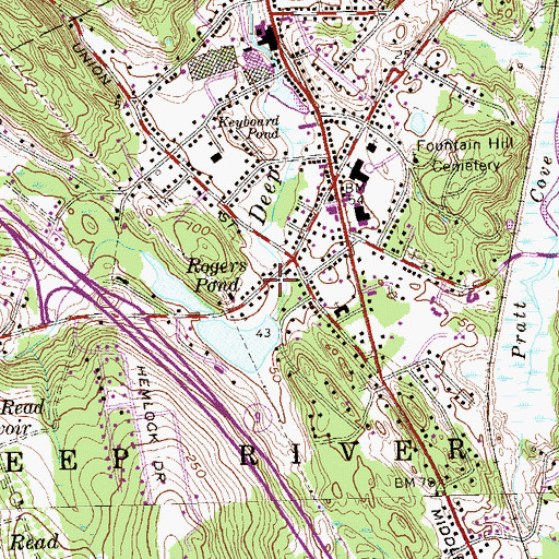 Topographic Map of Deep River Center Census Designated Place, CT