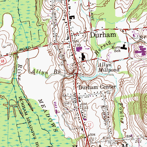 Topographic Map of Durham Census Designated Place, CT