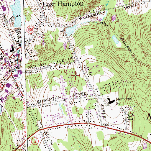 Topographic Map of East Hampton Census Designated Place, CT