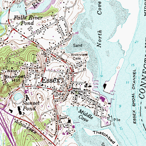 Topographic Map of Essex Village Census Designated Place, CT