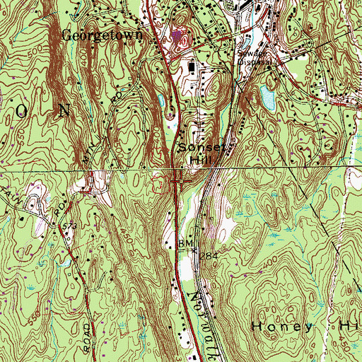 Topographic Map of Georgetown Census Designated Place, CT