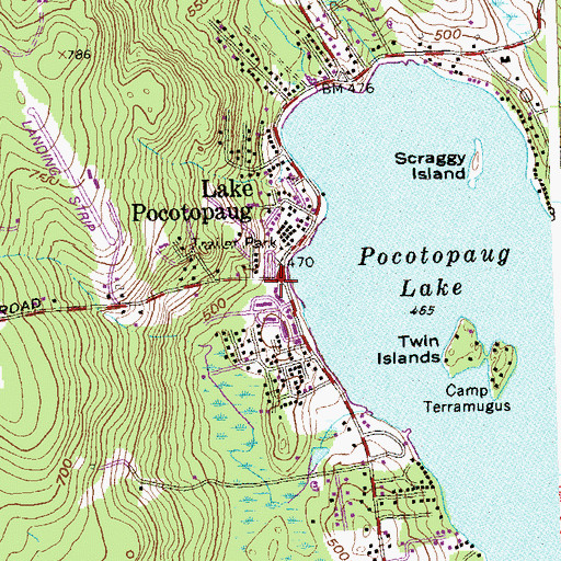 Topographic Map of Lake Pocotopaug Census Designated Place, CT