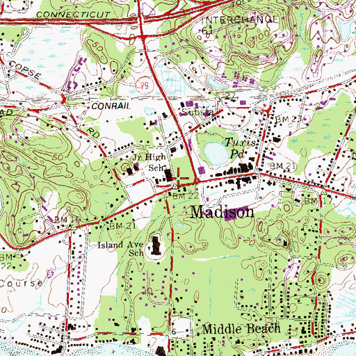 Topographic Map of Madison Center Census Designated Place, CT