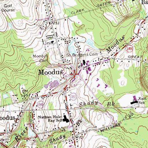 Topographic Map of Moodus Census Designated Place, CT