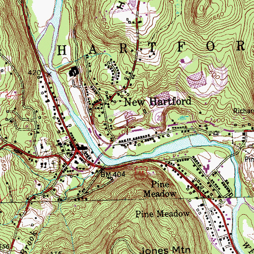 Topographic Map of New Hartford Center Census Designated Place, CT